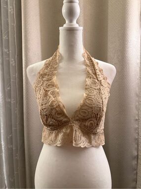 PINK Victoria's Secret Beige Lace Halter Bralette